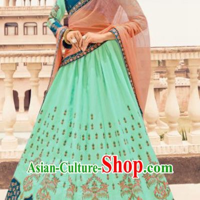 Traditional Indian Embroidered Lehenga Green Dress Asian India National Bollywood Costumes for Women