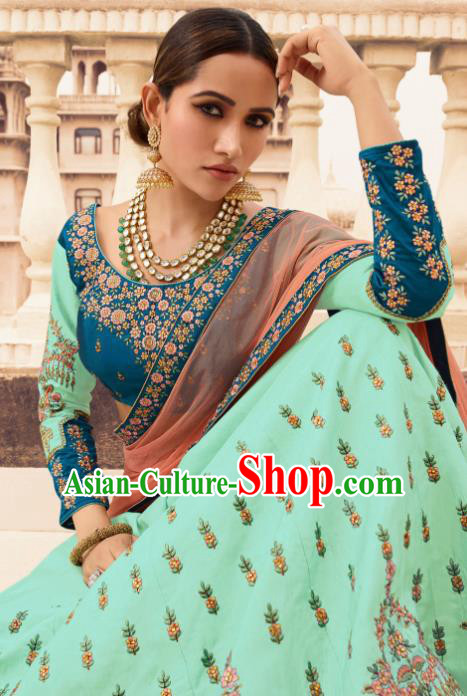 Traditional Indian Embroidered Lehenga Green Dress Asian India National Bollywood Costumes for Women