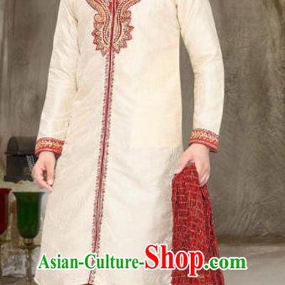 Asian Indian Sherwani Embroidered Clothing India Traditional Wedding Bridegroom Costumes Complete Set for Men