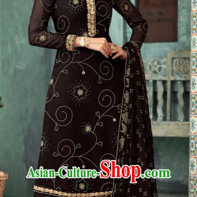 Traditional Indian Punjab Lehenga Embroidered Black Georgette Blouse and Pants Asian India National Costumes for Women