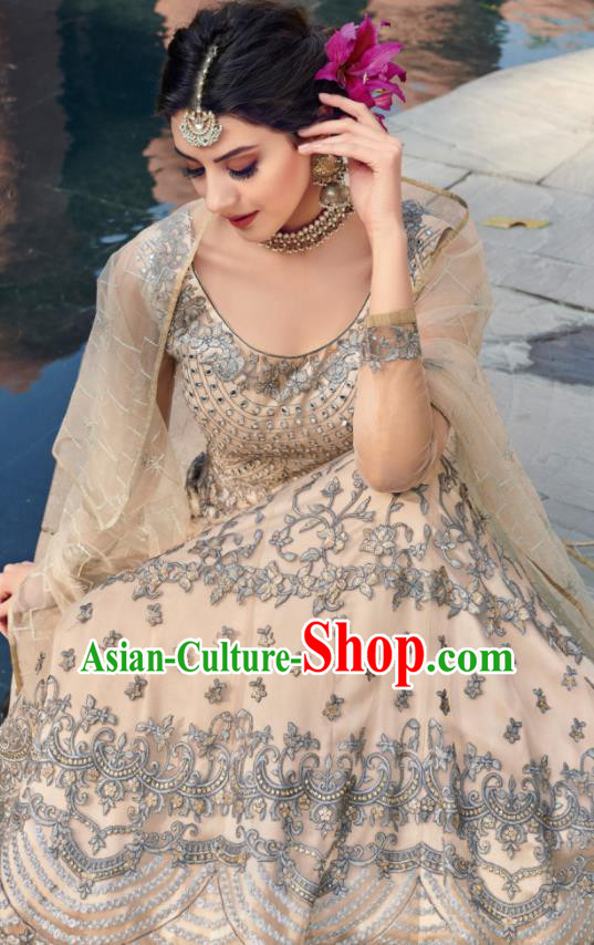 Traditional Indian Embroidered Apricot Anarkali Dress Asian India National Costumes for Women Traditional Indian Embroidered Apricot Anarkali Dress Asian India National Costumes for Women