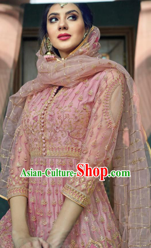 Traditional Indian Embroidered Pink Anarkali Dress Asian India National Costumes for Women Traditional Indian Embroidered Pink Anarkali Dress Asian India National Costumes for Women