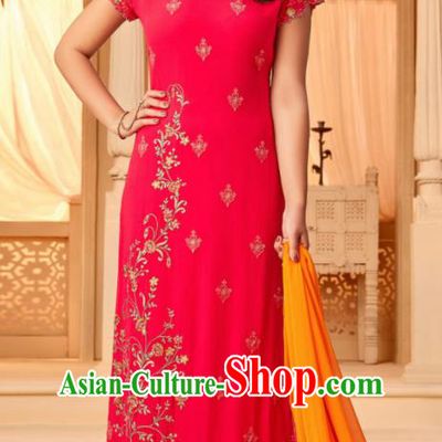 Traditional Indian Punjab Rosy Georgette Blouse and Pants Asian India National Costumes for Women