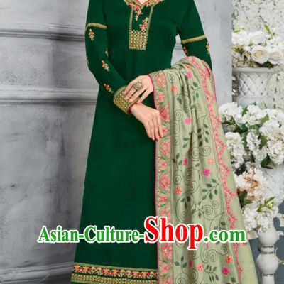 Traditional Indian Lehenga Embroidered Deep Green Blouse and Pants Asian India Punjab National Costumes for Women