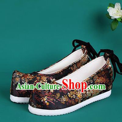 Chinese National Black Brocade Shoes Traditional Hanfu Shoes Princess Shoes Opera Shoes for Women