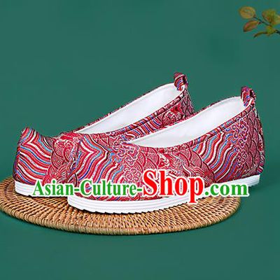 Chinese National Red Brocade Toe Spring Shoes Traditional Hanfu Shoes Princess Shoes Opera Shoes for Women