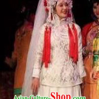 Chinese Unsurpassed Beauty Of A Generation Ancient Bride Wedding White Dress Stage Performance Dance Costume and Headpiece for Women