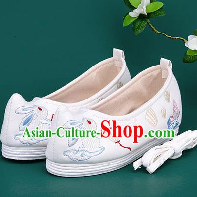 Chinese Traditional Embroidered Rabbit White Shoes Hanfu Shoes Princess Shoes for Women