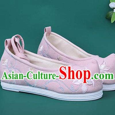 Chinese Traditional Embroidered Orchid Pink Shoes Hanfu Shoes Princess Shoes for Women