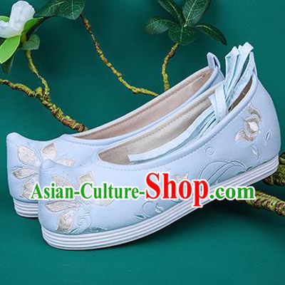 Chinese Traditional Embroidered Orchid Blue Shoes Hanfu Shoes Princess Shoes for Women