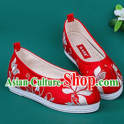 Chinese Traditional Embroidered Orchid Red Shoes Hanfu Shoes Princess Shoes for Women