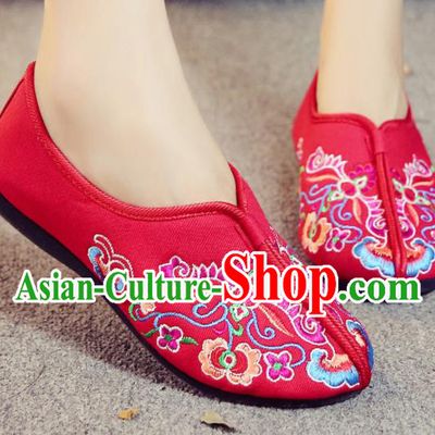 Chinese Traditional Embroidered Red Shoes Hanfu Shoes National Shoes for Women