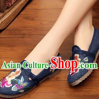 Traditional Chinese National Embroidery Navy Shoes Embroidered Shoes Hanfu Shoes for Women
