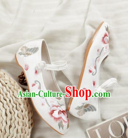 Traditional Chinese National Embroidery Peony White Shoes Embroidered Shoes Hanfu Shoes for Women Traditional Chinese National Embroidery Peony White Shoes Embroidered Shoes Hanfu Shoes for Women