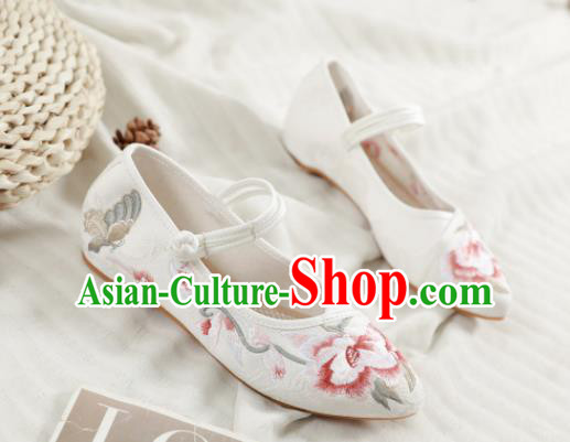 Traditional Chinese National Embroidery Peony White Shoes Embroidered Shoes Hanfu Shoes for Women Traditional Chinese National Embroidery Peony White Shoes Embroidered Shoes Hanfu Shoes for Women