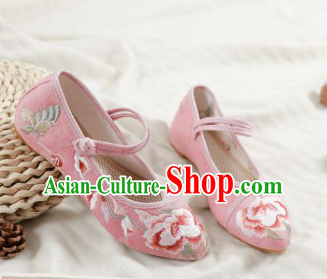 Traditional Chinese National Embroidery Peony Pink Shoes Embroidered Shoes Hanfu Shoes for Women Traditional Chinese National Embroidery Peony Pink Shoes Embroidered Shoes Hanfu Shoes for Women