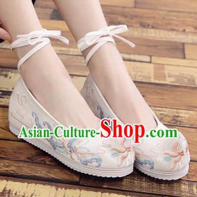 Traditional Chinese National Embroidery Butterfly White Shoes Embroidered Shoes Hanfu Shoes for Women