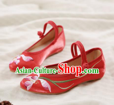 Traditional Chinese National Embroidery Lotus Red Shoes Embroidered Shoes Hanfu Shoes for Women Traditional Chinese National Embroidery Lotus Red Shoes Embroidered Shoes Hanfu Shoes for Women
