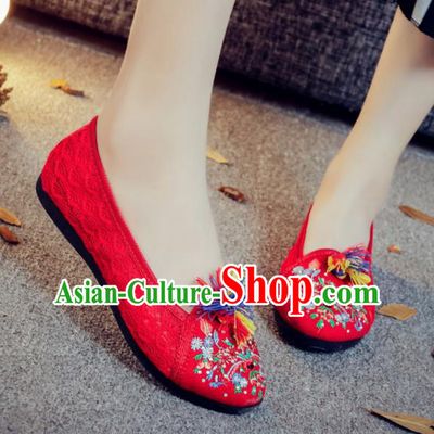 Traditional Chinese Red Shoes Embroidered Shoes Cloth Shoes for Women