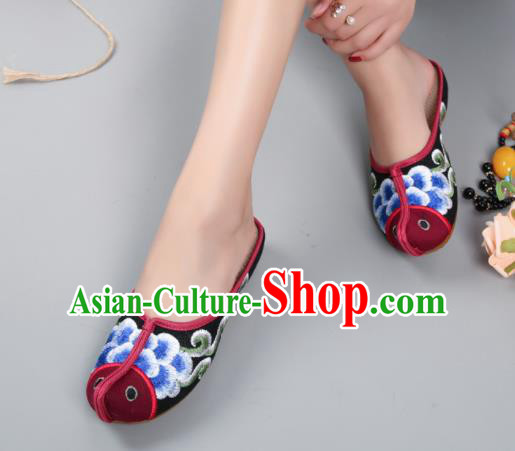 Traditional Chinese Fish Head Black Shoes Embroidered Shoes Cloth Shoes for Women Traditional Chinese Fish Head Black Shoes Embroidered Shoes Cloth Shoes for Women