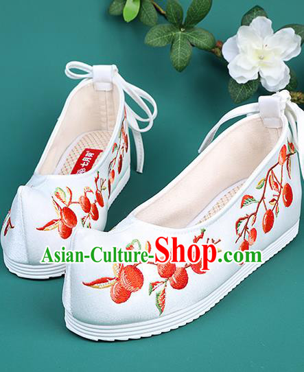 Chinese Traditional Embroidered Pyracantha White Shoes Hanfu Shoes Princess Shoes for Women Chinese Traditional Embroidered Pyracantha White Shoes Hanfu Shoes Princess Shoes for Women