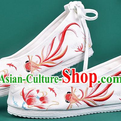 Chinese Traditional Embroidered Red Goldfish Lotus Shoes Hanfu Shoes Princess Shoes for Women