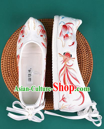 Chinese Traditional Embroidered Red Goldfish Lotus Shoes Hanfu Shoes Princess Shoes for Women Chinese Traditional Embroidered Red Goldfish Lotus Shoes Hanfu Shoes Princess Shoes for Women