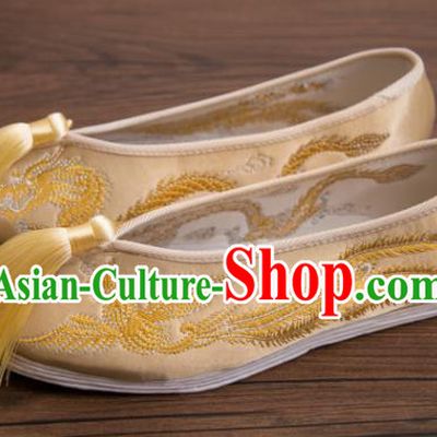 Traditional Chinese Handmade Tassel Hanfu Shoes Embroidered Dragon Phoenix Shoes Satin Shoes for Women