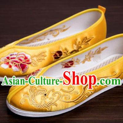 Traditional Chinese Handmade Satin Shoes Hanfu Shoes Embroidered Peony Dragon Shoes for Women