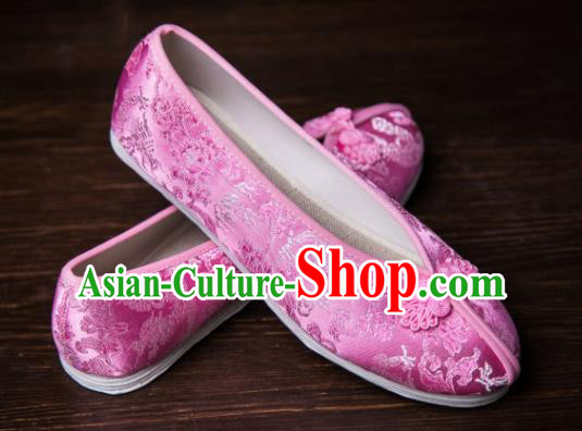 Traditional Chinese Handmade Pink Satin Shoes Hanfu Shoes Embroidered Shoes for Women Traditional Chinese Handmade Pink Satin Shoes Hanfu Shoes Embroidered Shoes for Women