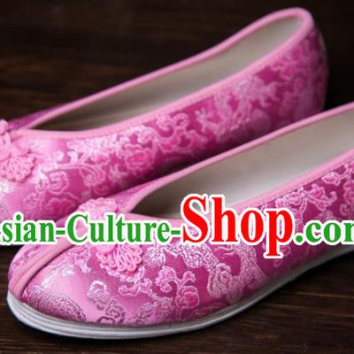 Traditional Chinese Handmade Pink Satin Shoes Hanfu Shoes Embroidered Shoes for Women