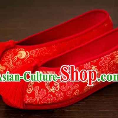 Traditional Chinese Handmade Wedding Shoes Hanfu Red Shoes Bride Shoes for Women