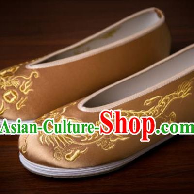 Handmade Chinese Bridegroom Embroidered Dragon Brown Shoes Traditional Kung Fu Shoes Hanfu Shoes for Men