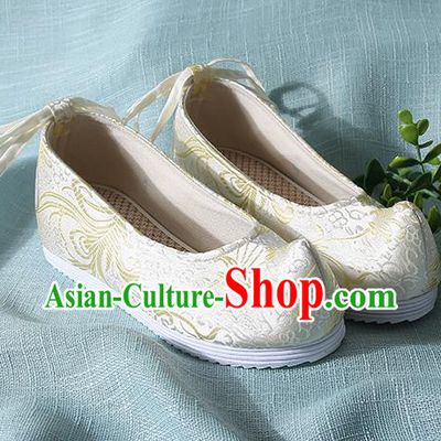 Traditional Chinese Light Blue Brocade Shoes Handmade Wedding Shoes Hanfu Shoes Princess Shoes for Women