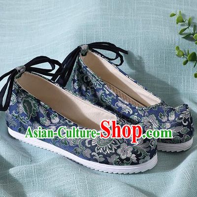 Traditional Chinese Handmade Navy Brocade Shoes Wedding Shoes Hanfu Shoes Princess Shoes for Women