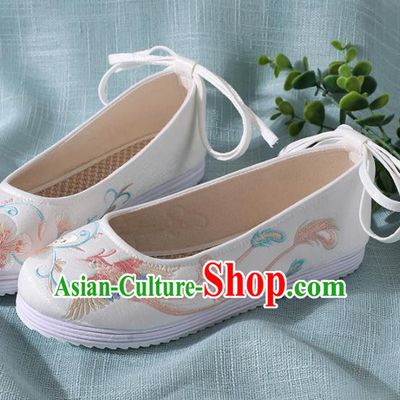 Traditional Chinese Handmade Embroidered White Shoes Wedding Shoes Hanfu Shoes Princess Shoes for Women