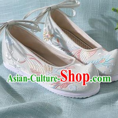 Chinese Handmade Embroidered Bird Light Green Shoes Traditional Wedding Shoes Hanfu Shoes Princess Shoes for Women