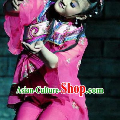 Chinese Dance Drama Wild Jujubes Folk Dance Rosy Dress Stage Performance Dance Costume and Headpiece for Women