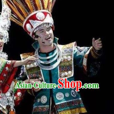 Chinese Dance Drama Colorful Guizhou Yi Nationality Bridegroom Clothing Stage Performance Dance Costume for Men