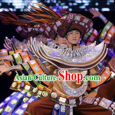 Chinese Dance Drama Colorful Guizhou Yi Nationality Brown Clothing Stage Performance Dance Costume for Men