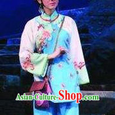 Chinese Moon Shines On Sugarbush Ferry Folk Dance Blue Dress Stage Performance Dance Costume and Headpiece for Women