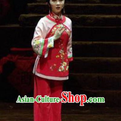 Chinese Moon Shines On Sugarbush Ferry Folk Dance Red Dress Stage Performance Dance Costume and Headpiece for Women