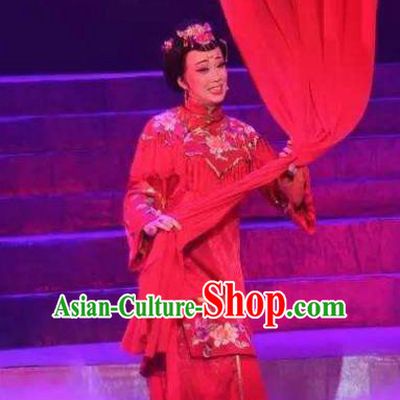 Chinese Moon Shines On Sugarbush Ferry Dance Wedding Red Dress Stage Performance Dance Costume and Headpiece for Women