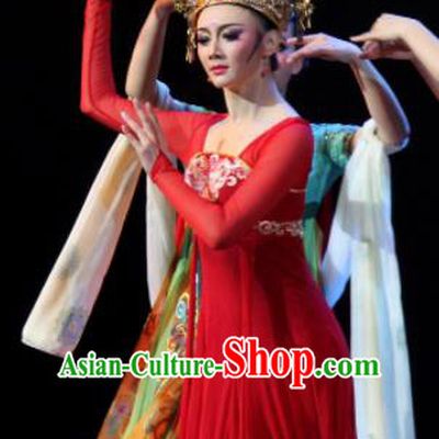 Chinese Chuansi Gongzhu Classical Dance Red Dress Stage Performance Dance Costume and Headpiece for Women