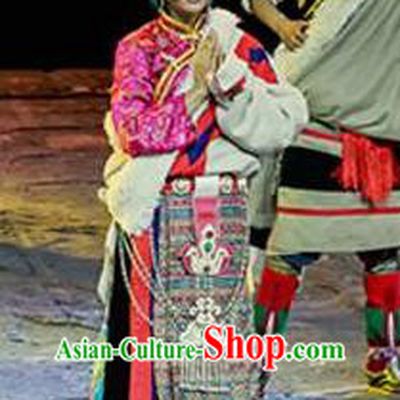 Chinese A Common Home Zang Nationality Dress Stage Performance Dance Costume and Headpiece for Women