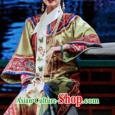 Deling and Cixi Chinese Qing Dynasty Imperial Consort Silk Dress Stage Performance Dance Costume and Headpiece for Women