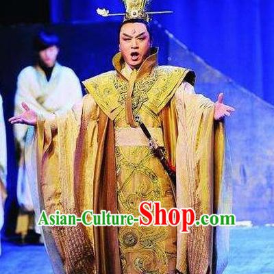 Chinese King Zhuang of Chu Ancient Spring and Autumn Period King Golden Clothing Stage Performance Dance Costume for Men