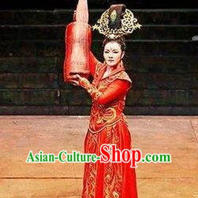 Chinese King Zhuang of Chu Ancient Spring and Autumn Period Imperial Consort Red Dress Stage Performance Dance Costume and Headpiece for Women