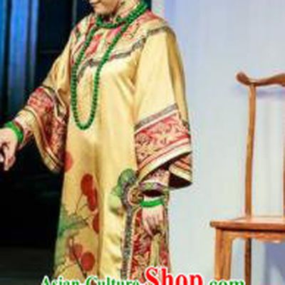 Deling and Cixi Chinese Qing Dynasty Empress Dowager Silk Dress Stage Performance Dance Costume and Headpiece for Women
