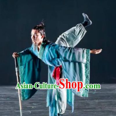 Dance Between Heaven and Earth Chinese Classical Dance Blue Clothing Stage Performance Dance Costume for Men